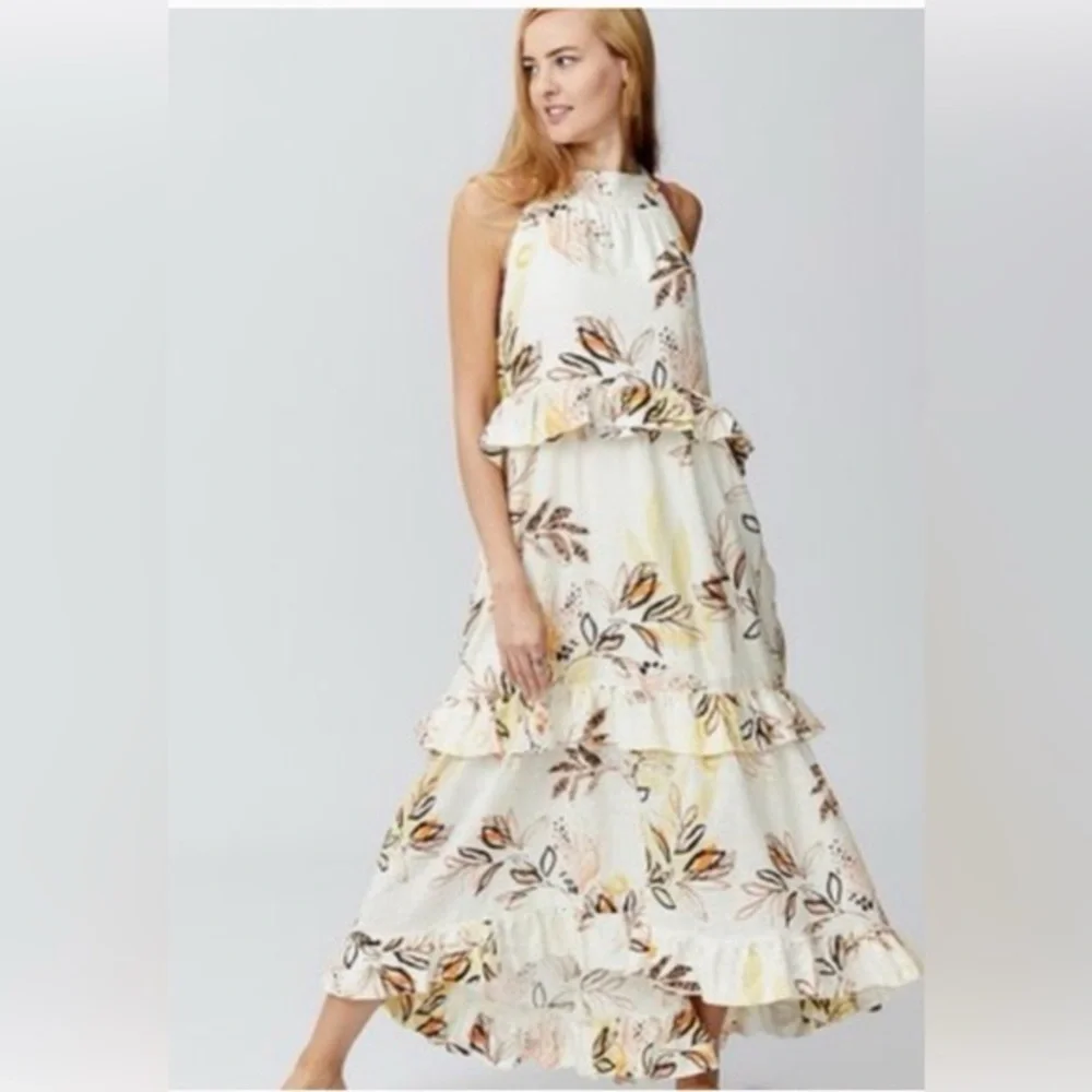 Free People Anita Printed Maxi Dress Ivory Floral Ruffle Tiered Boho Size Small - Picture 2 of 10
